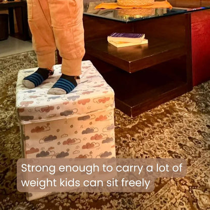 Qoolish 2 in 1 Kids Ottoman: Soft Cushioned Storage Stool For Toys, Clothes & Essentials | Available in 2 colors