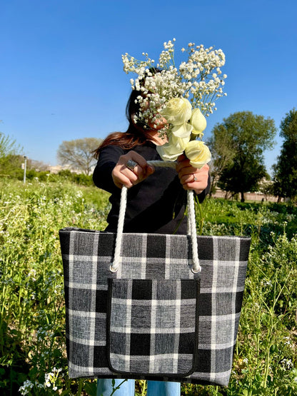 Dofre Cleo Jute Handbag - Black and White