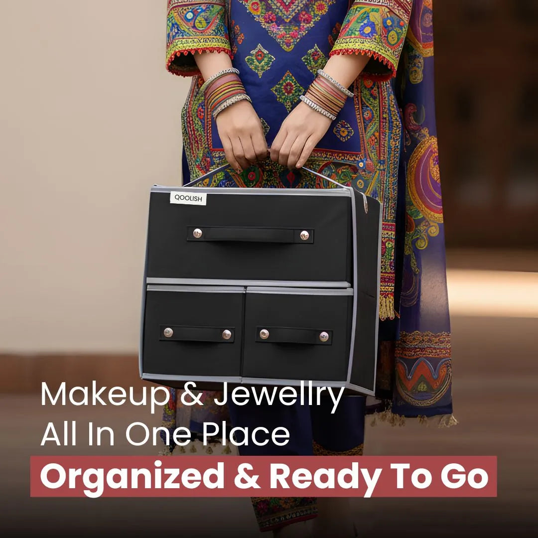 Qoolish Makeup & Jewellery Organizer Box – Black & White (Available in 3 colors)