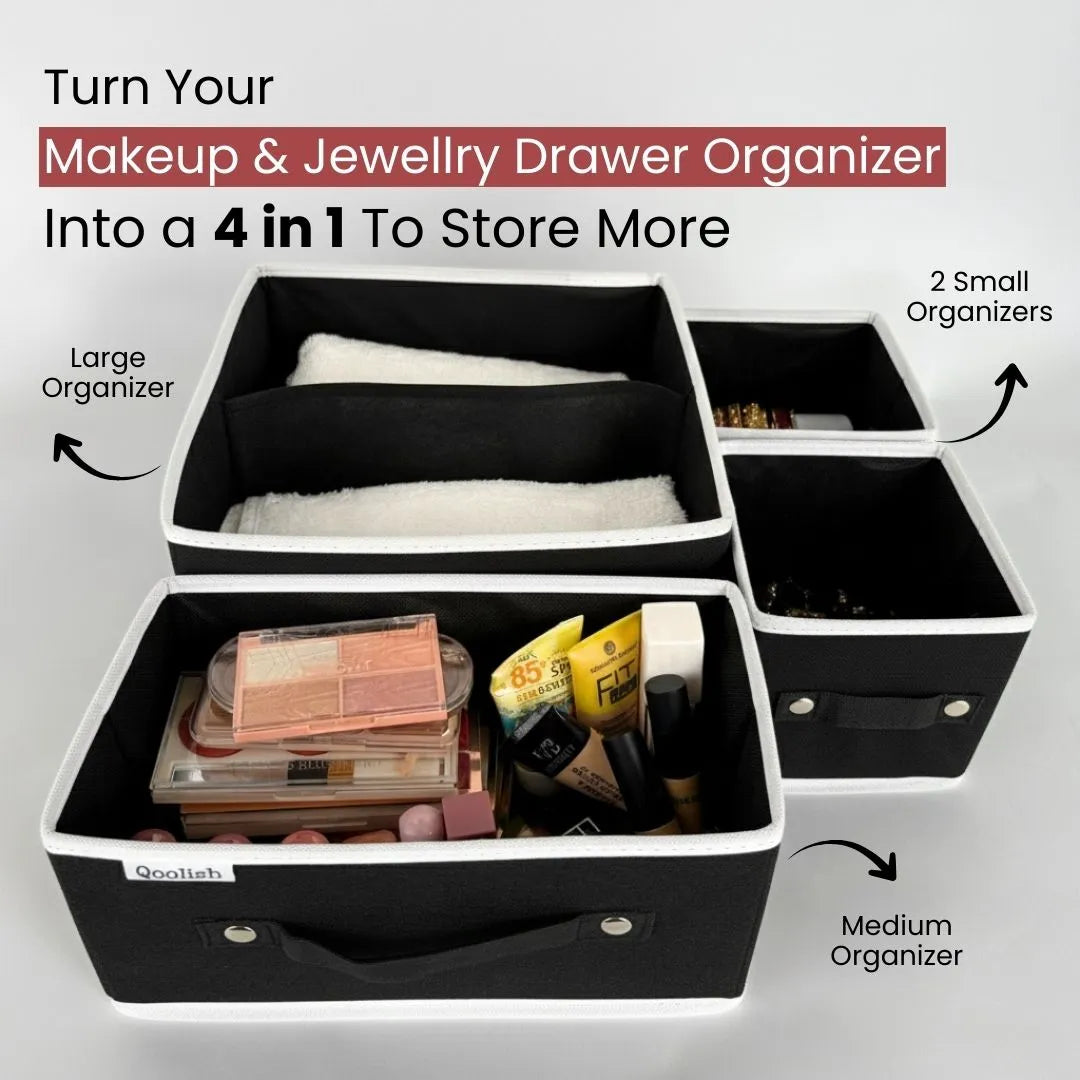 Qoolish Makeup & Jewellery Organizer Box – Black & White (Available in 3 colors)