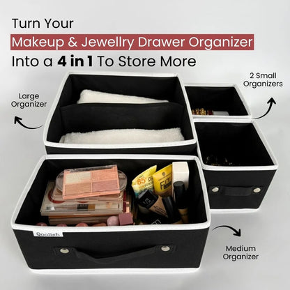 Qoolish Makeup & Jewellery Organizer Box – Black & White (Available in 3 colors)