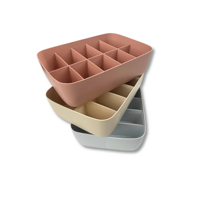 Pack of 3 Multi-Compartment Blush, Beige, and Grey Plastic Storage Organizer