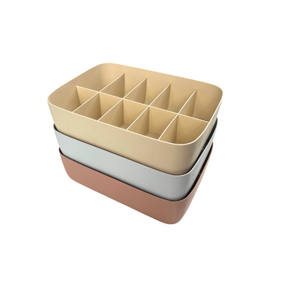 Pack of 3 Multi-Compartment Blush, Beige, and Grey Plastic Storage Organizer