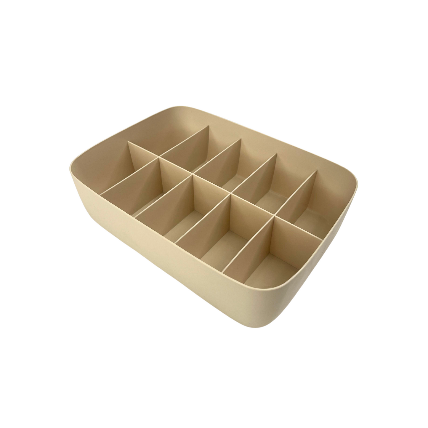 Multi-Compartment Plastic Storage Organizer - White, Blush, Beige, and Grey.