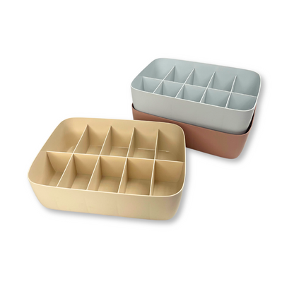 Pack of 3 Multi-Compartment Blush, Beige, and Grey Plastic Storage Organizer