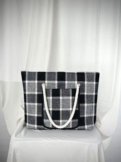 Dofre Cleo Jute Handbag - Black and White