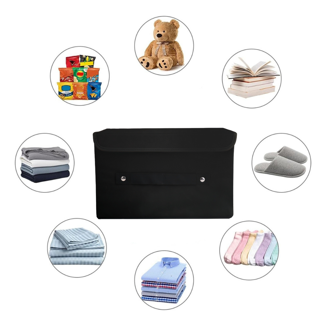 Black storage box with lid