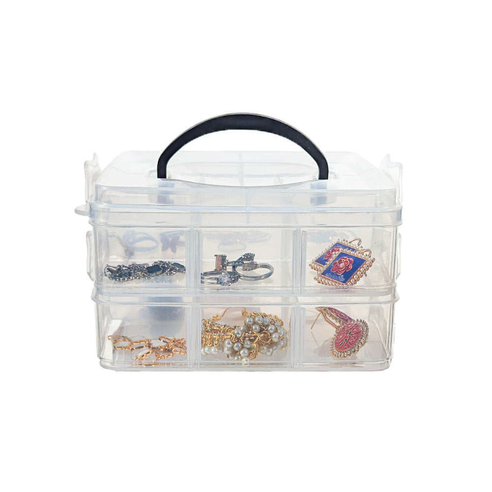 Qoolish 2-Layer Portable Jewelry Organizer Box - Clear with Dividers