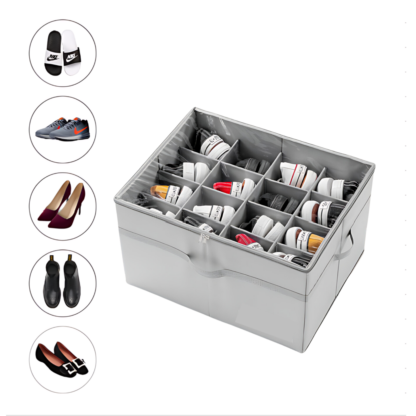 Qoolish Grey 16-Pair Shoe Organizer - Transparent, Compact, Reinforced Shoe Storage Solution for Neat and Tidy Shoe Organization