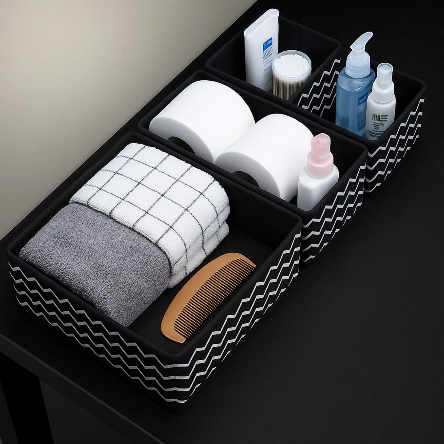 Qoolish 6-Pack Drawer Organizers- Black Stripes