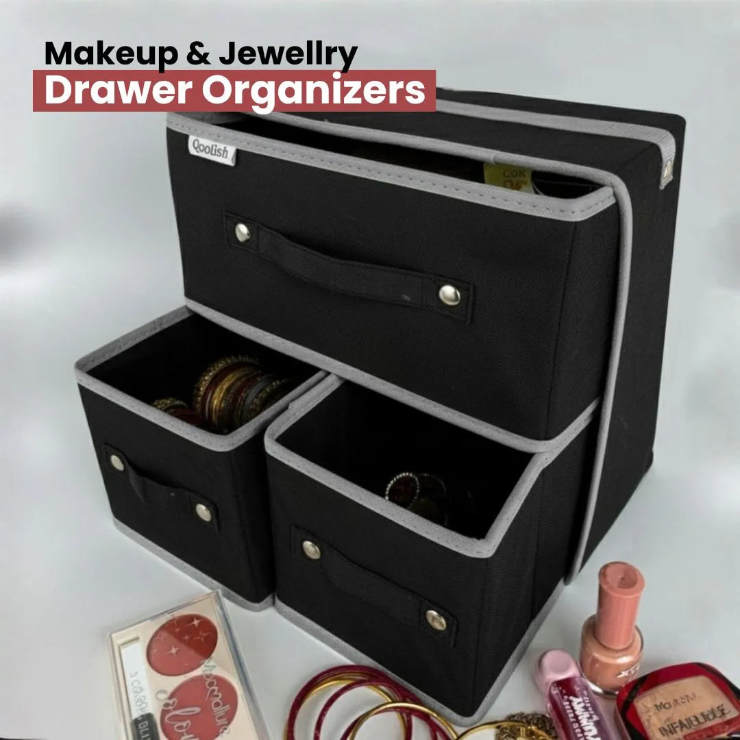 Qoolish Makeup & Jewellery Organizer Box – Black & White (Available in 3 colors)