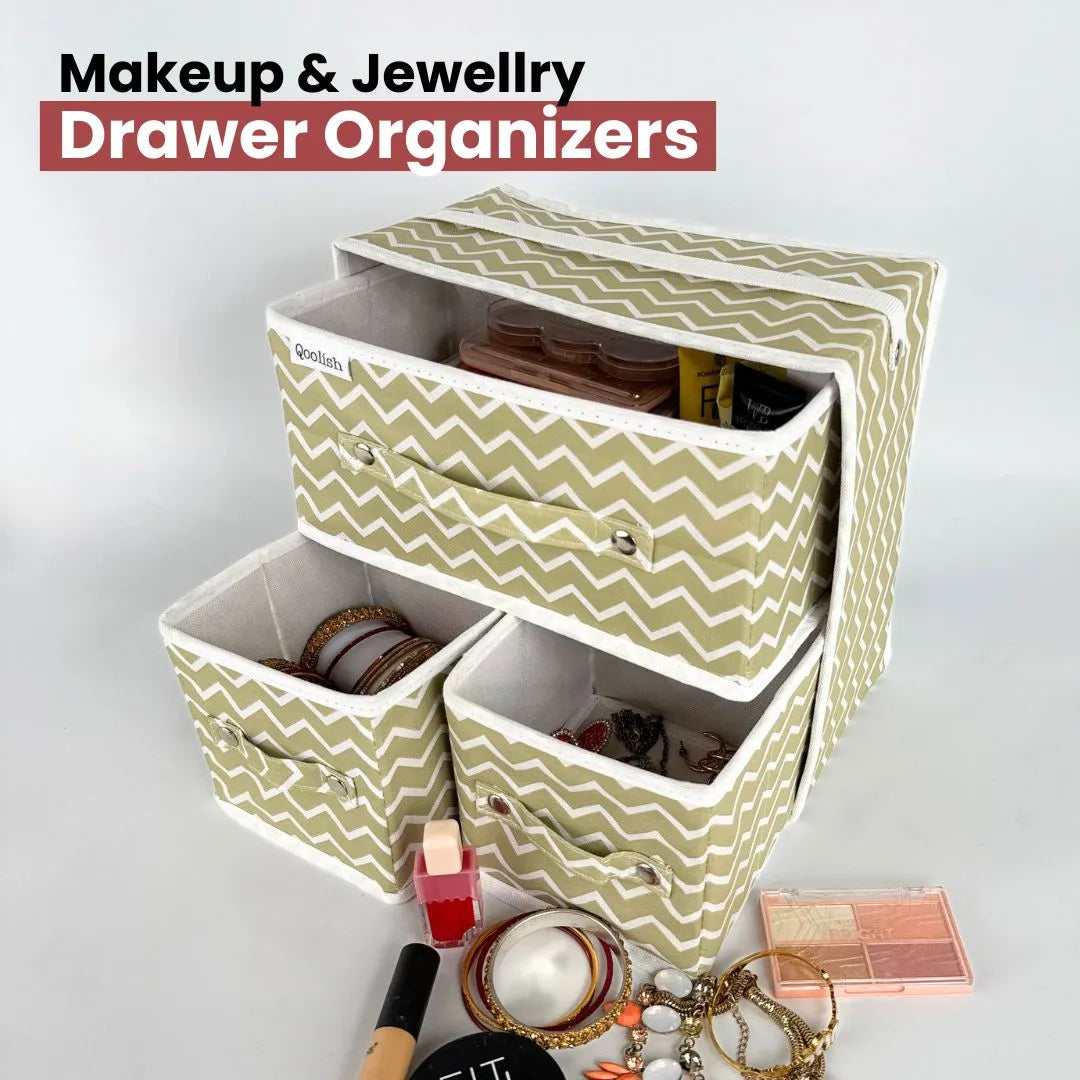 Qoolish Makeup & Jewellery Organizer Box – Black & White (Available in 3 colors)