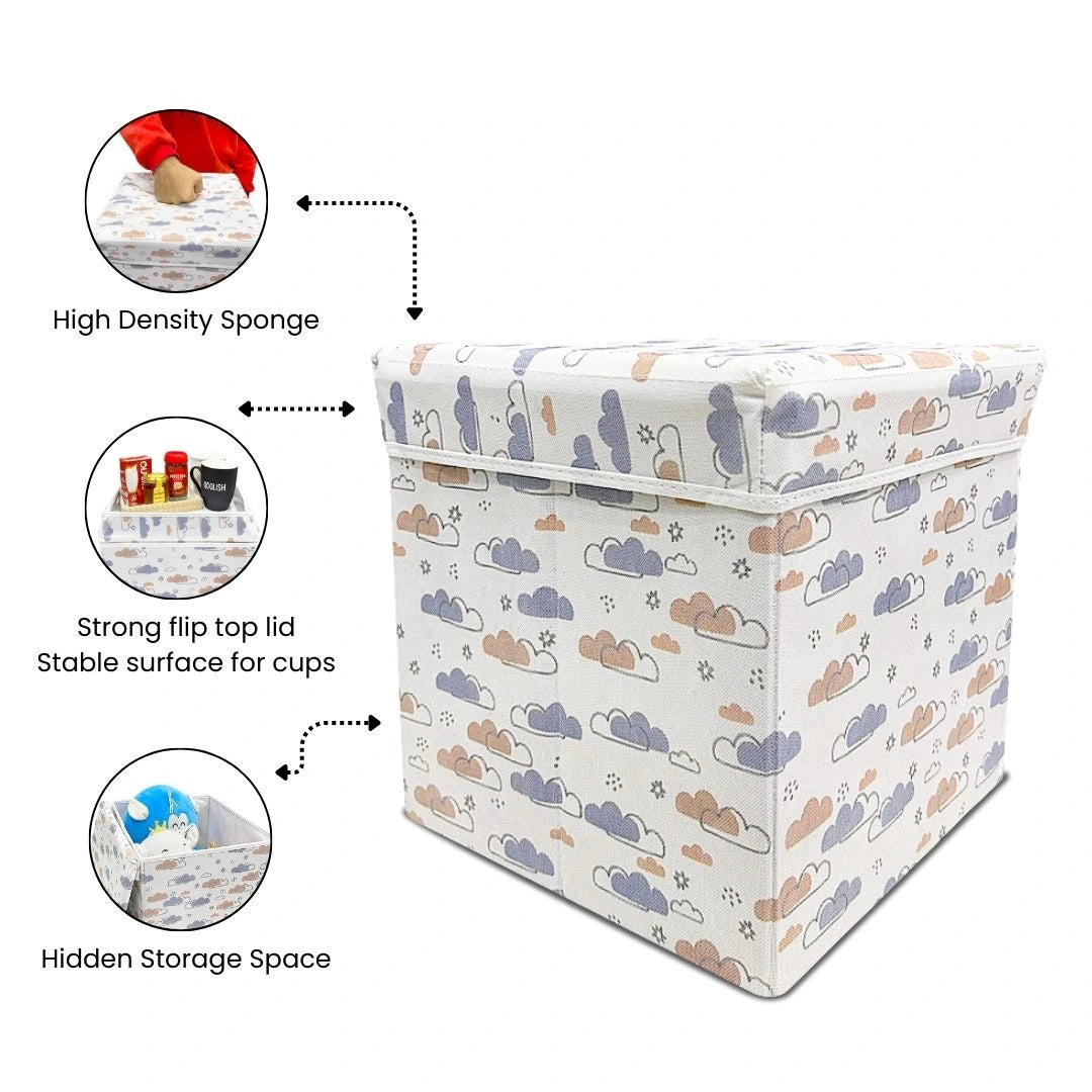 Qoolish 2 in 1 Kids Ottoman: Soft Cushioned Storage Stool For Toys, Clothes & Essentials | Available in 2 colors