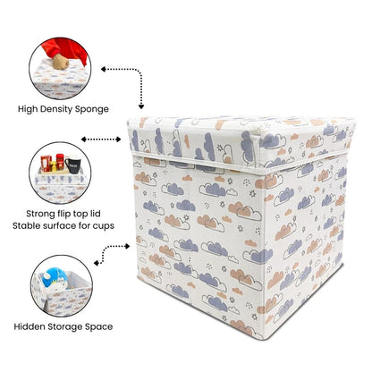 Qoolish 2 in 1 Kids Ottoman: Soft Cushioned Storage Stool For Toys, Clothes & Essentials | Available in 2 colors