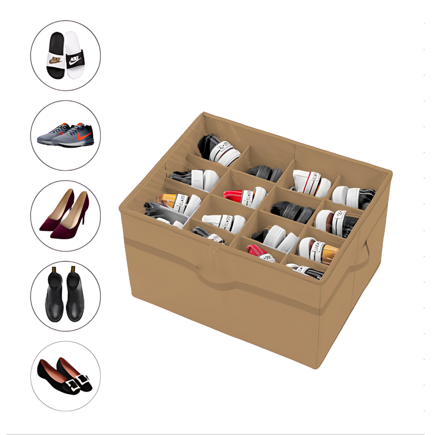 Qoolish Beige 16-Pair Shoe Organizer - Transparent, Compact, Reinforced
