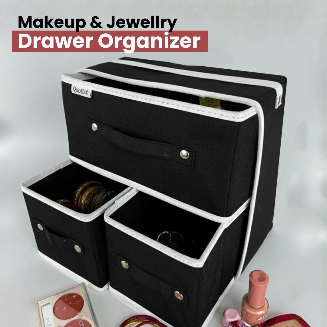 Qoolish Makeup & Jewellery Organizer Box – Black & White (Available in 3 colors)