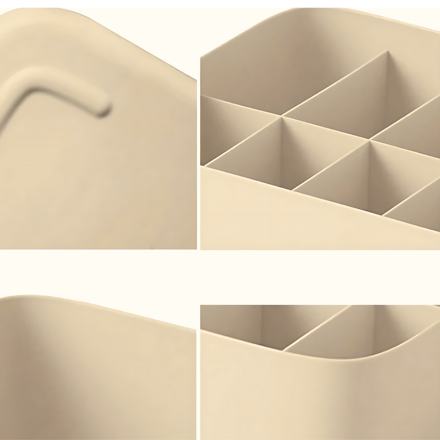 Multi-Compartment Plastic Storage Organizer - White, Blush, Beige, and Grey.