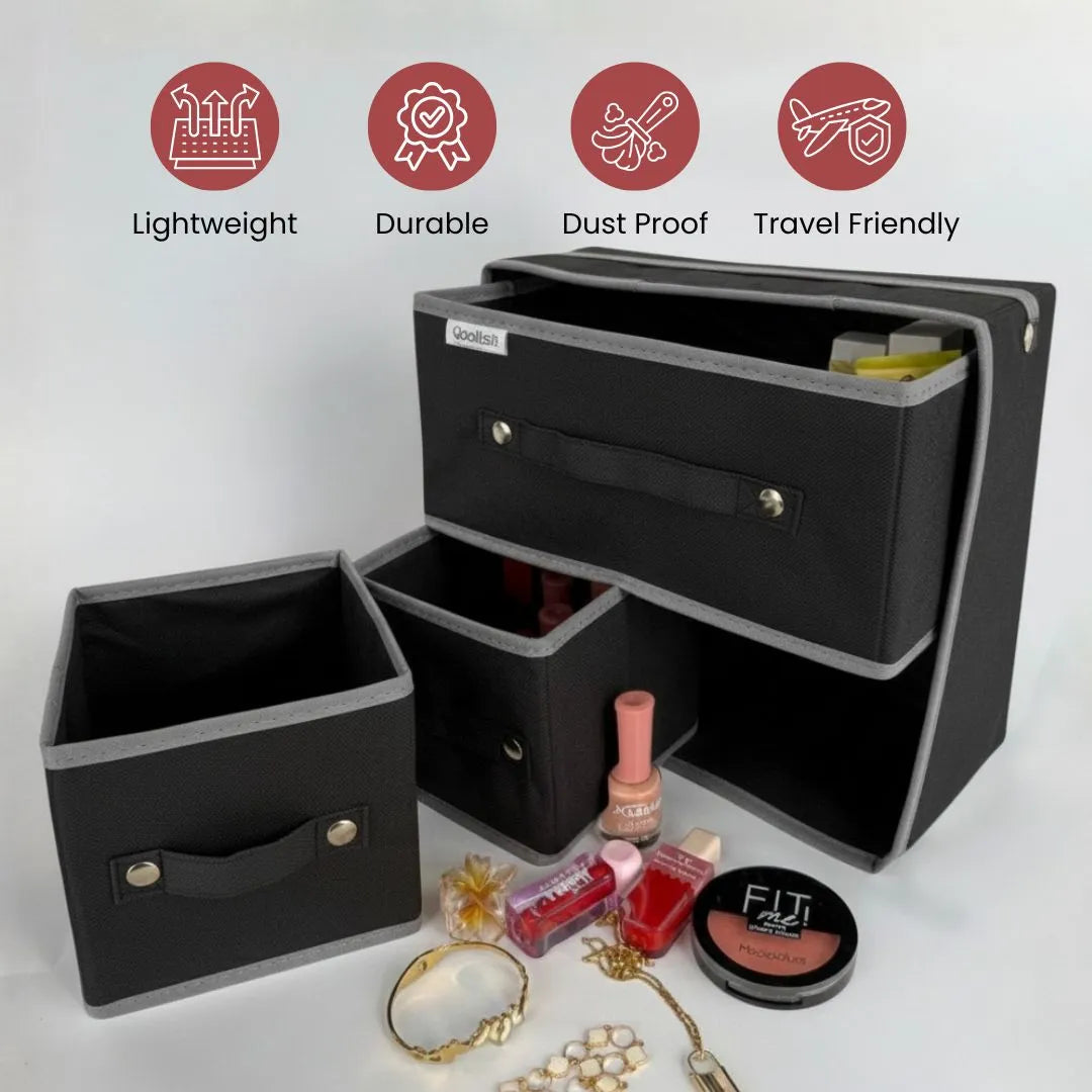 Qoolish Makeup & Jewellery Organizer Box – Black & White (Available in 3 colors)