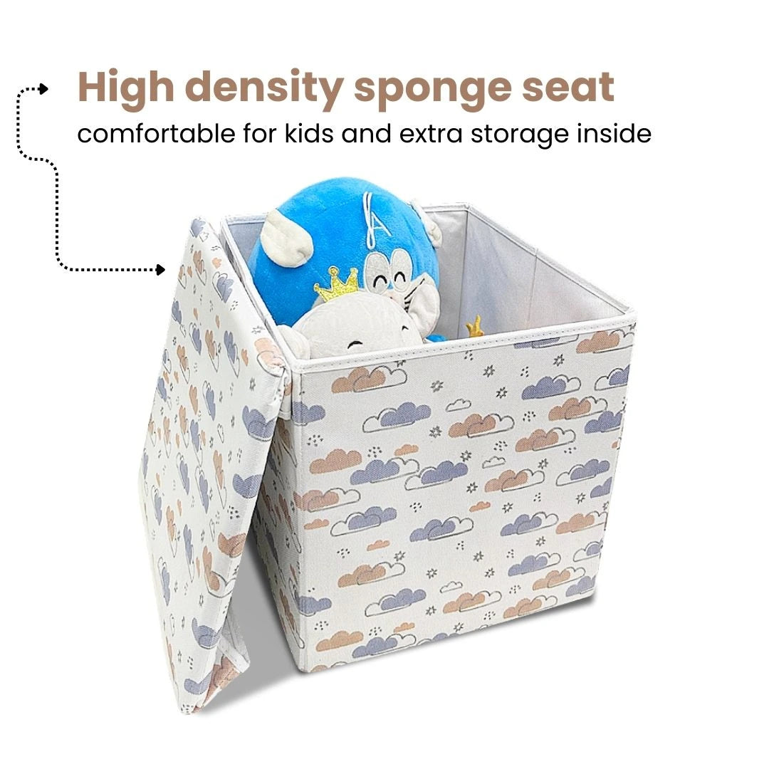Qoolish 2 in 1 Kids Ottoman: Soft Cushioned Storage Stool For Toys, Clothes & Essentials | Available in 2 colors