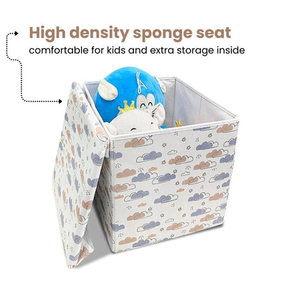 Qoolish 2 in 1 Kids Ottoman: Soft Cushioned Storage Stool For Toys, Clothes & Essentials | Available in 2 colors