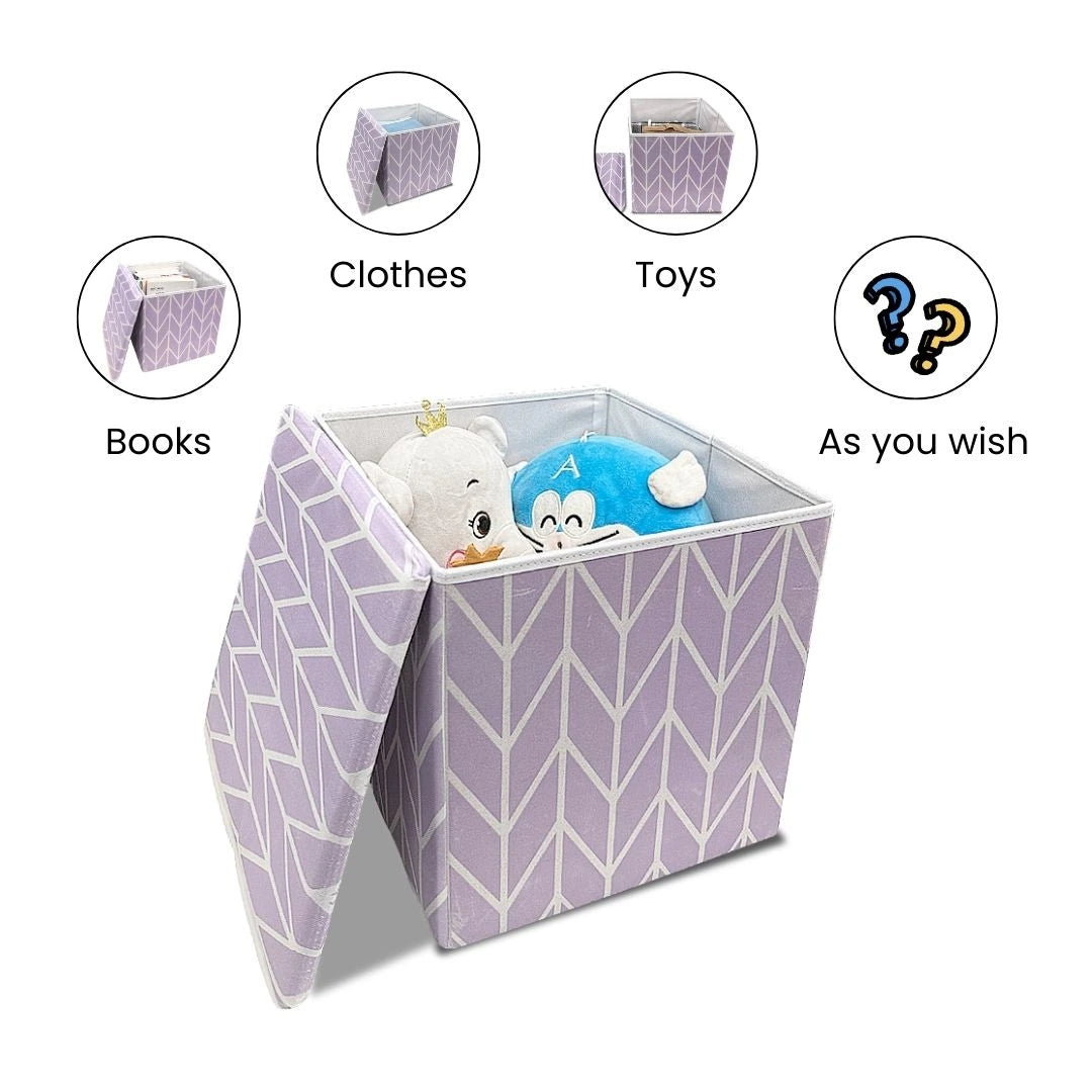 Qoolish 2 in 1 Kids Ottoman: Soft Cushioned Storage Stool For Toys, Clothes & Essentials | Available in 2 colors