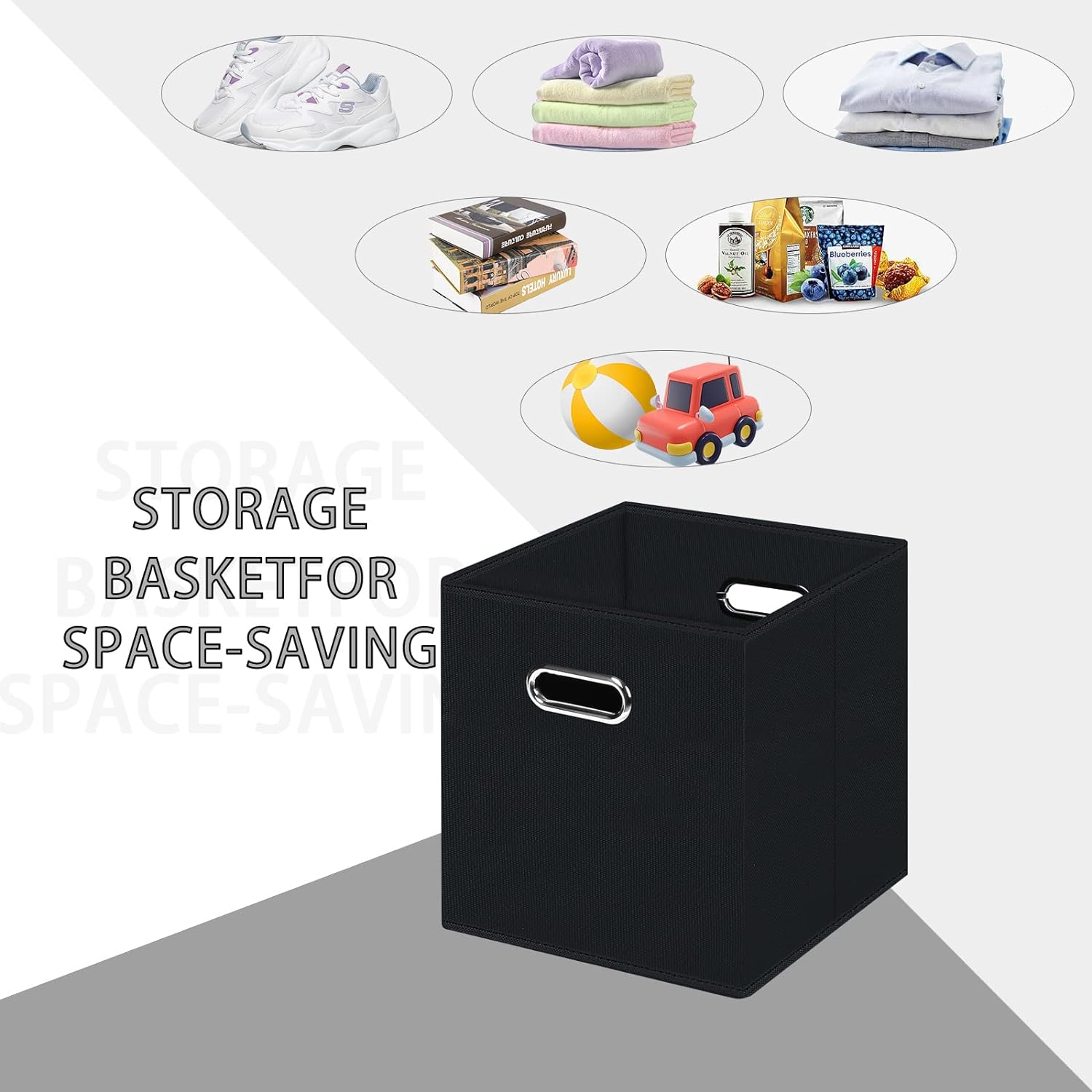 Black storage box without lid