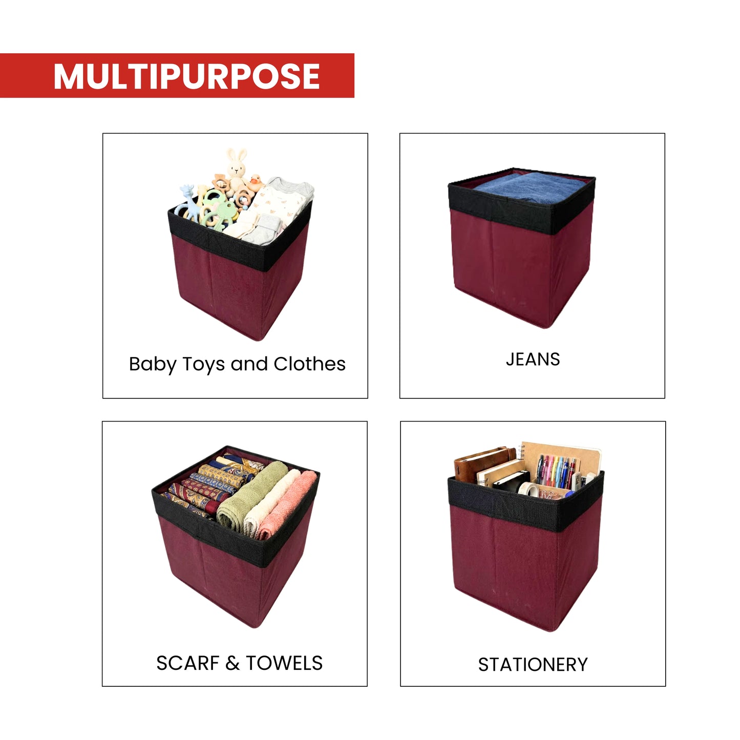 Qoolish Premium Fabric Storage Box Without Lid | Available in 3 Sizes: Small, Medium & Large