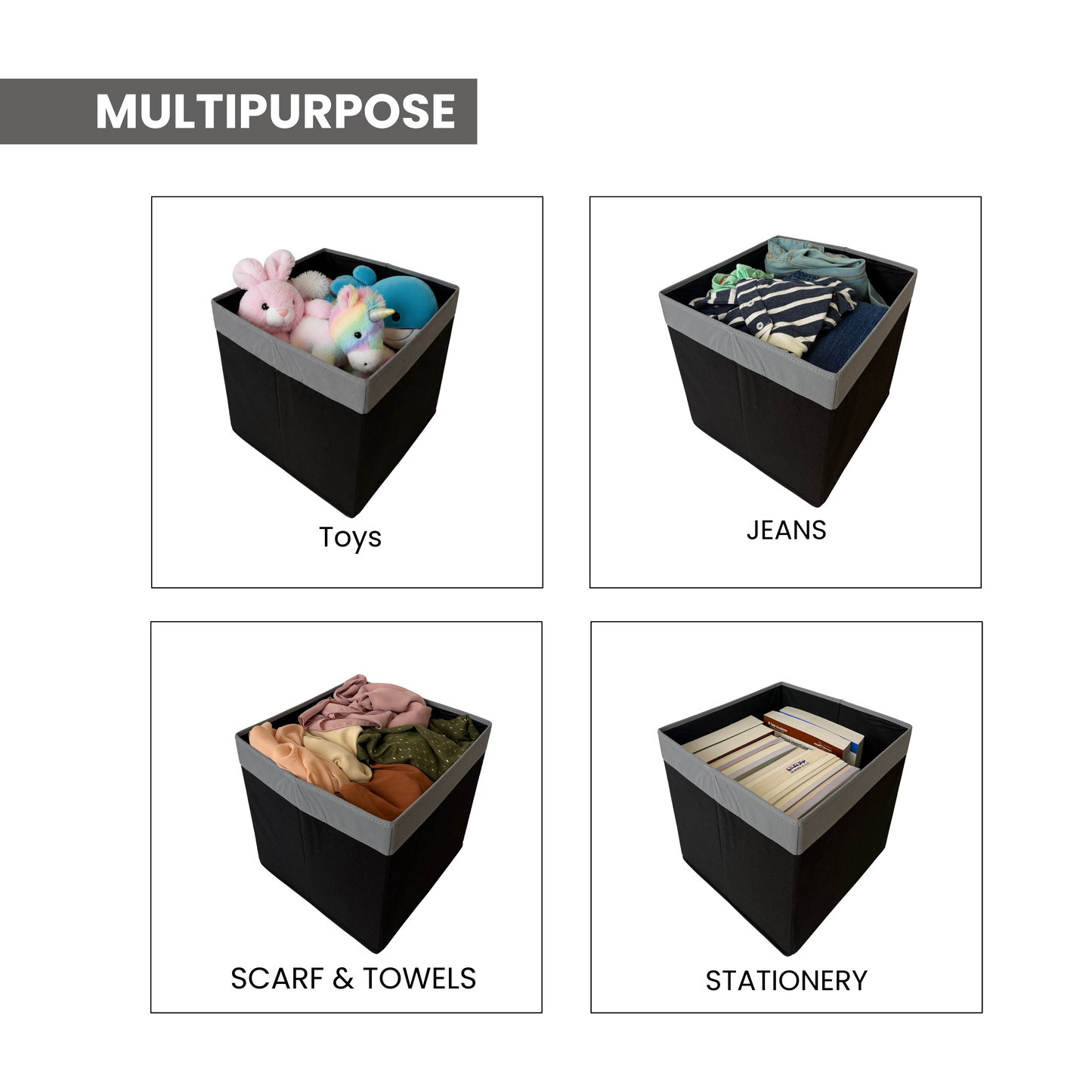 Qoolish Premium Fabric Storage Box Without Lid | Available in 3 Sizes: Small, Medium & Large