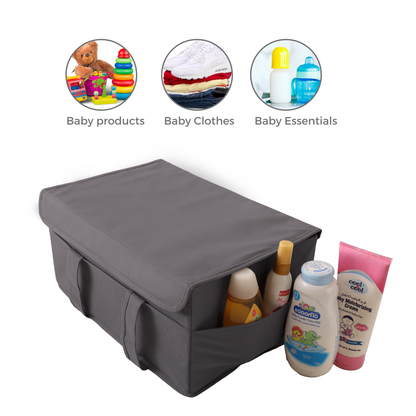 Diaper Caddy Organizer with Lid - Large Grey Portable Baby Diaper Bag