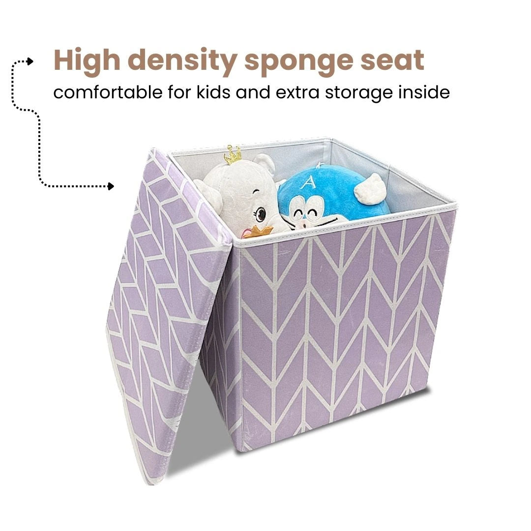 Qoolish 2 in 1 Kids Ottoman: Soft Cushioned Storage Stool For Toys, Clothes & Essentials | Available in 2 colors