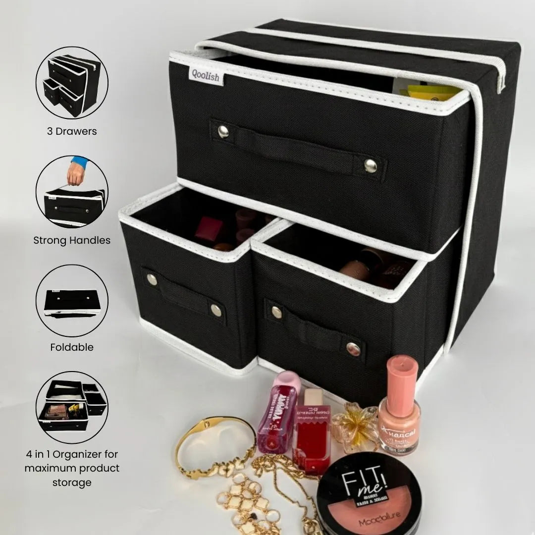 Qoolish Makeup & Jewellery Organizer Box – Black & White (Available in 3 colors)