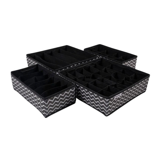 Qoolish 4-Pack Undergarments Drawer Organizers - Black Stripe