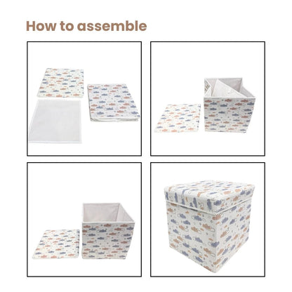 Qoolish 2 in 1 Kids Ottoman: Soft Cushioned Storage Stool For Toys, Clothes & Essentials | Available in 2 colors