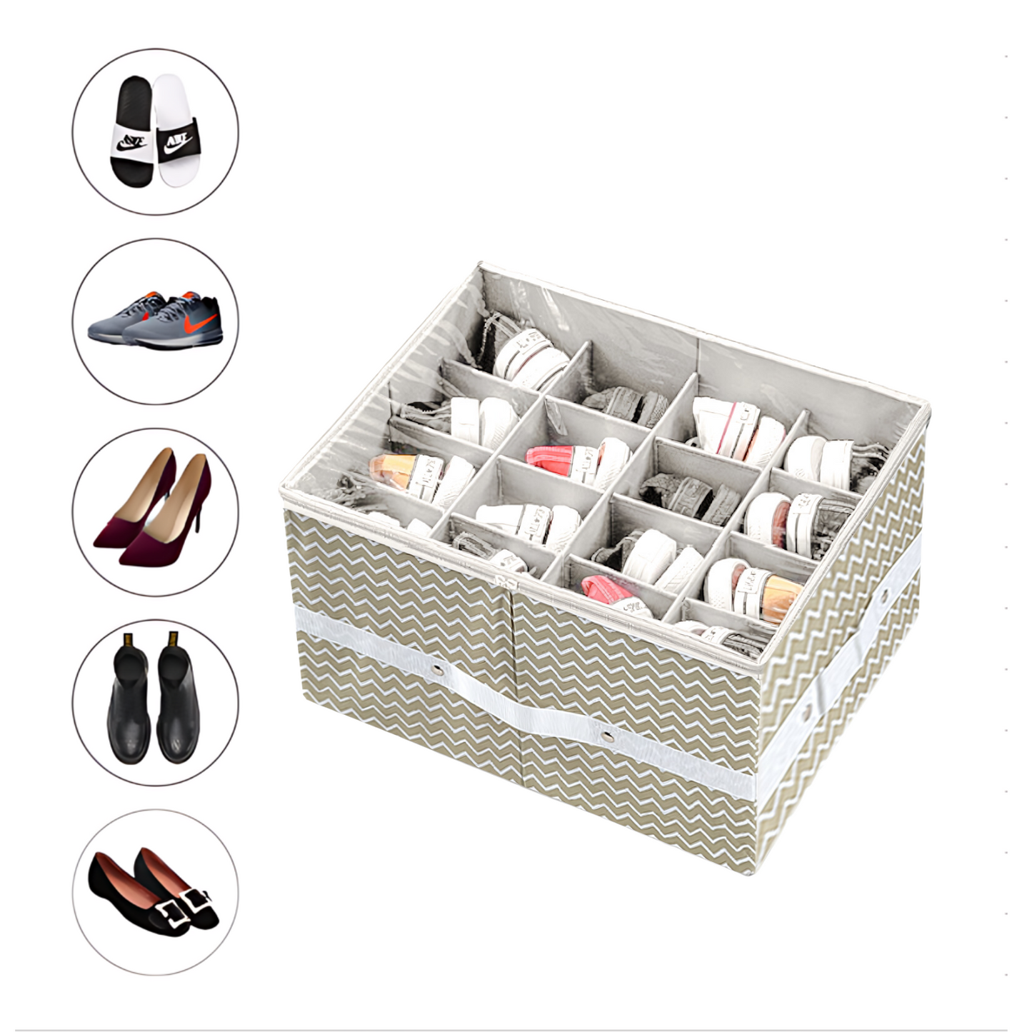 Qoolish 16-Pair Shoe Storage Organizer - Clear, Foldable, Space-Saving Shoe Cubby with Bottom Support