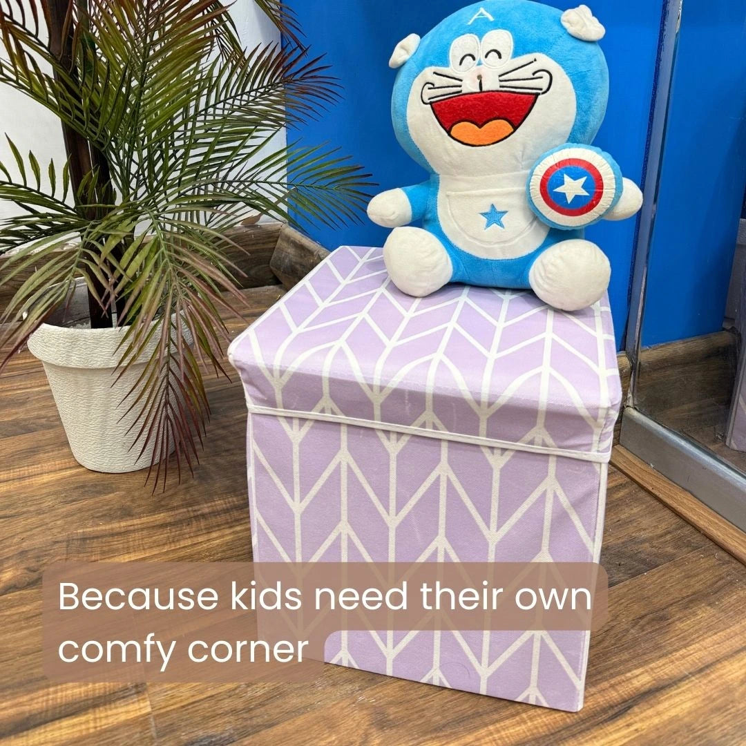 Qoolish 2 in 1 Kids Ottoman: Soft Cushioned Storage Stool For Toys, Clothes & Essentials | Available in 2 colors