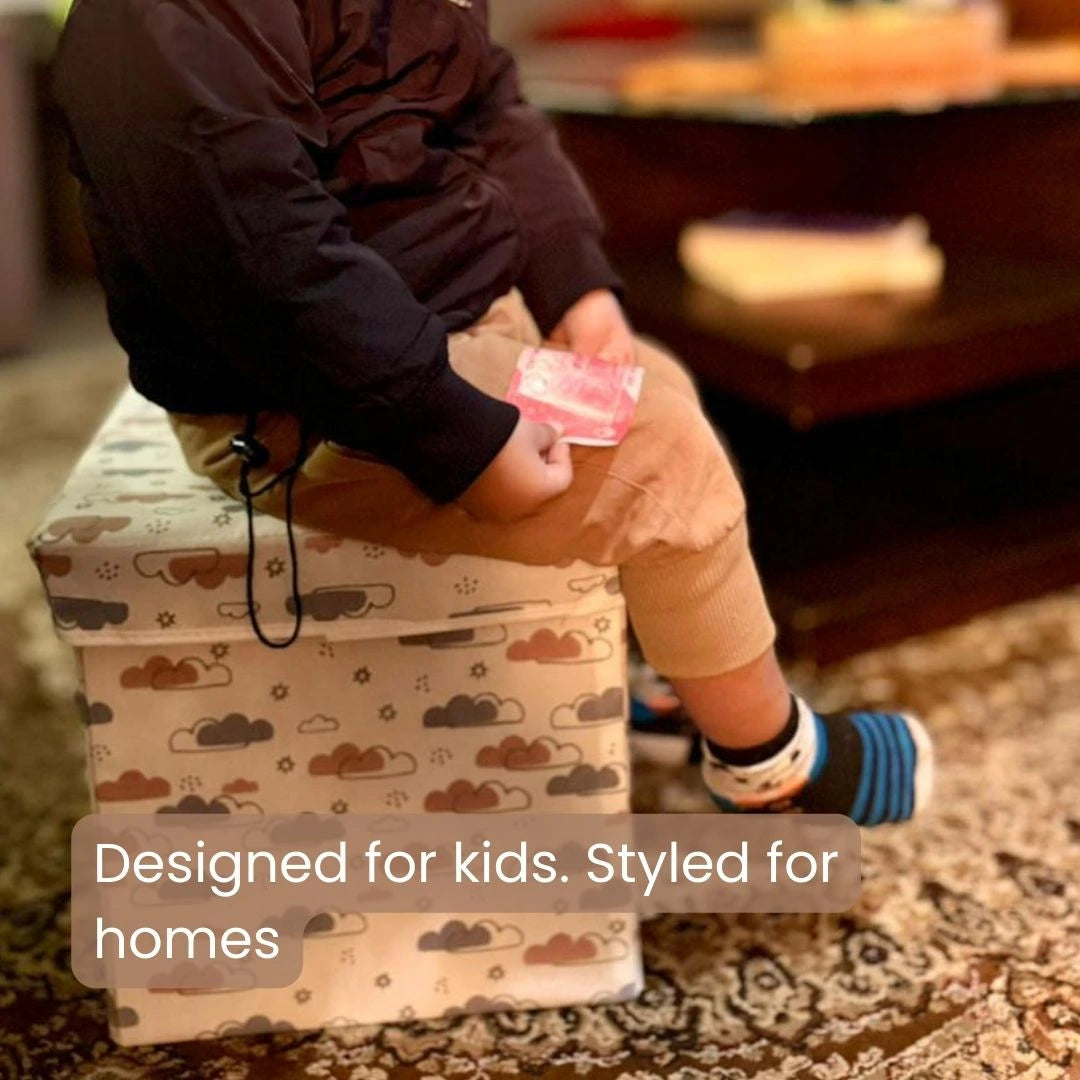 Qoolish 2 in 1 Kids Ottoman: Soft Cushioned Storage Stool For Toys, Clothes & Essentials | Available in 2 colors
