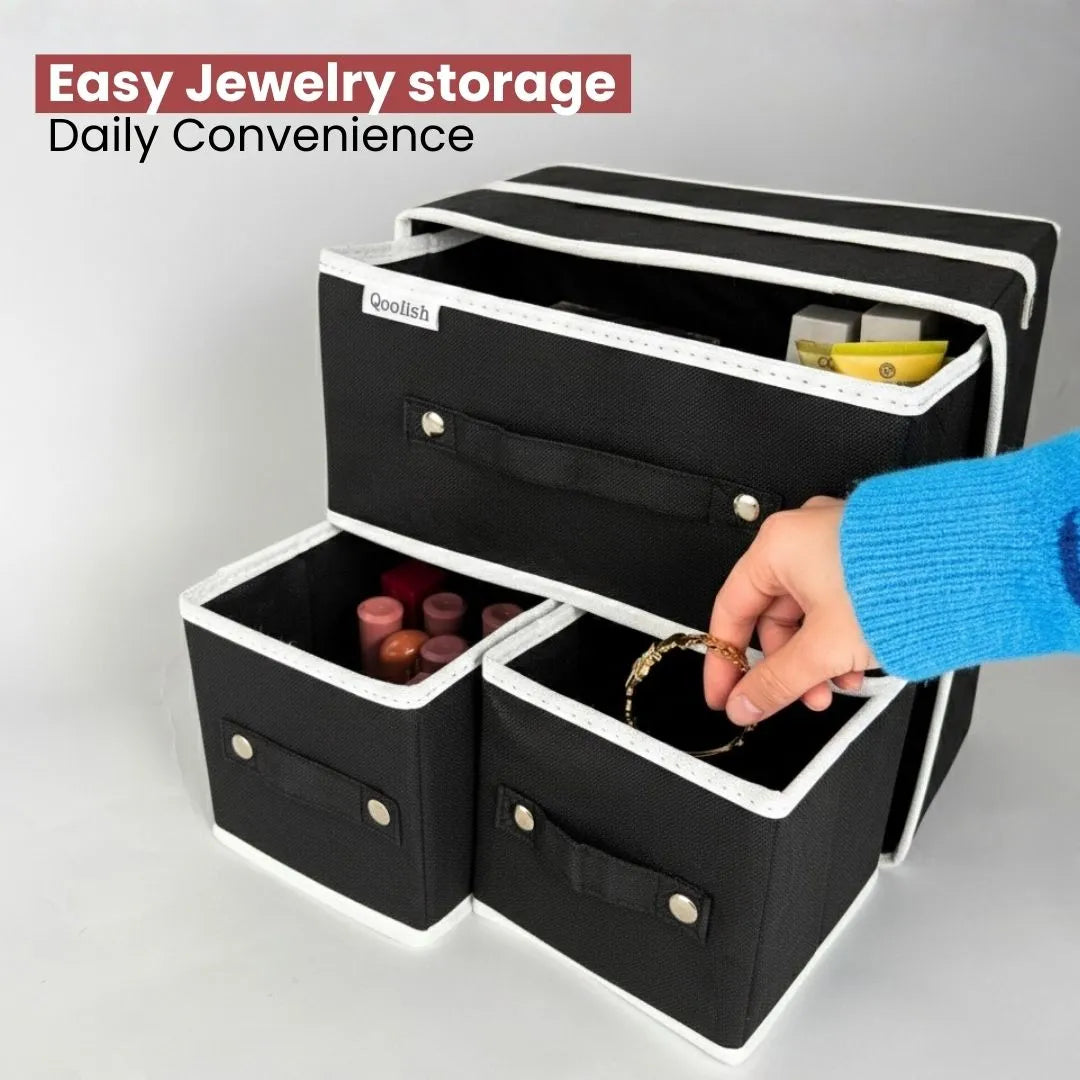 Qoolish Makeup & Jewellery Organizer Box – Black & White (Available in 3 colors)