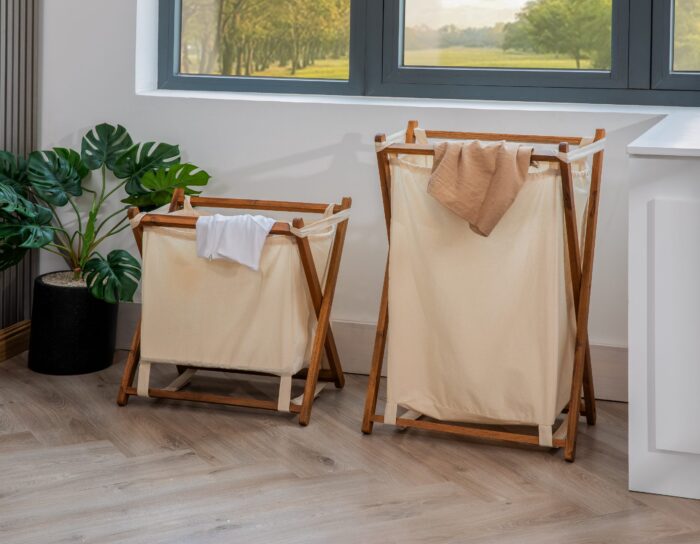 Qoolish Acacia Wood Folding Laundry Hamper Basket with Handle