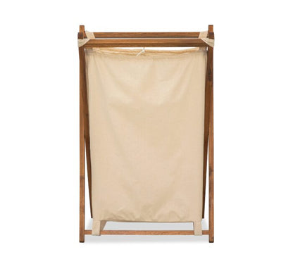 Qoolish Acacia Wood Folding Laundry Hamper Basket with Handle