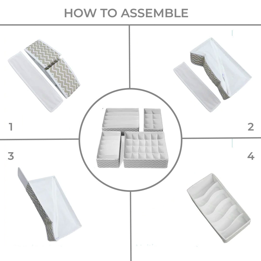 Qoolish Pack of 4 White Stripes Drawer Organizer Boxes: Stylish Organization for Your Space!