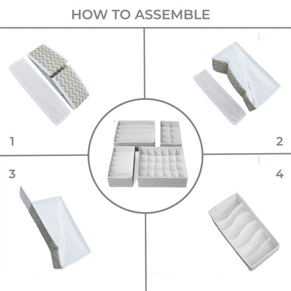 Qoolish Pack of 4 White Stripes Drawer Organizer Boxes: Stylish Organization for Your Space!