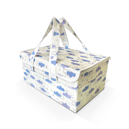 Diaper caddy with Lid - Dreamy Clouds Cool Blue Hues