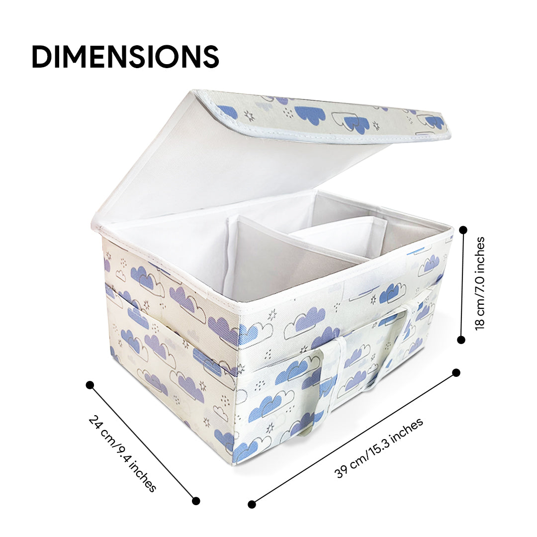 Diaper caddy with Lid - Dreamy Clouds Cool Blue Hues