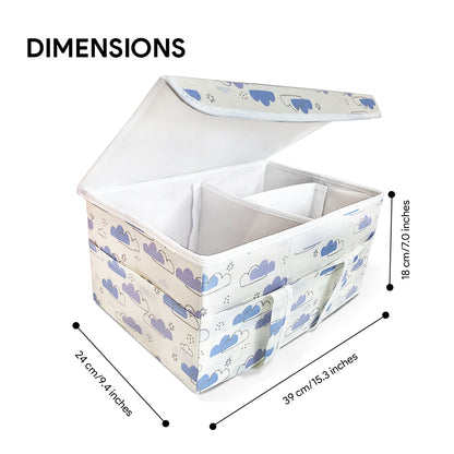 Diaper caddy with Lid - Dreamy Clouds Cool Blue Hues