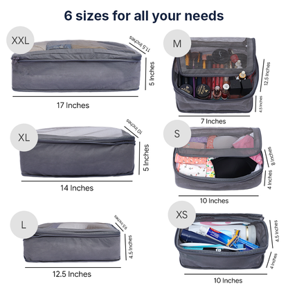 Packing Cubes Set of 6 for Travel, Luggage Organizer for Clothes, Undergarments & Accessories