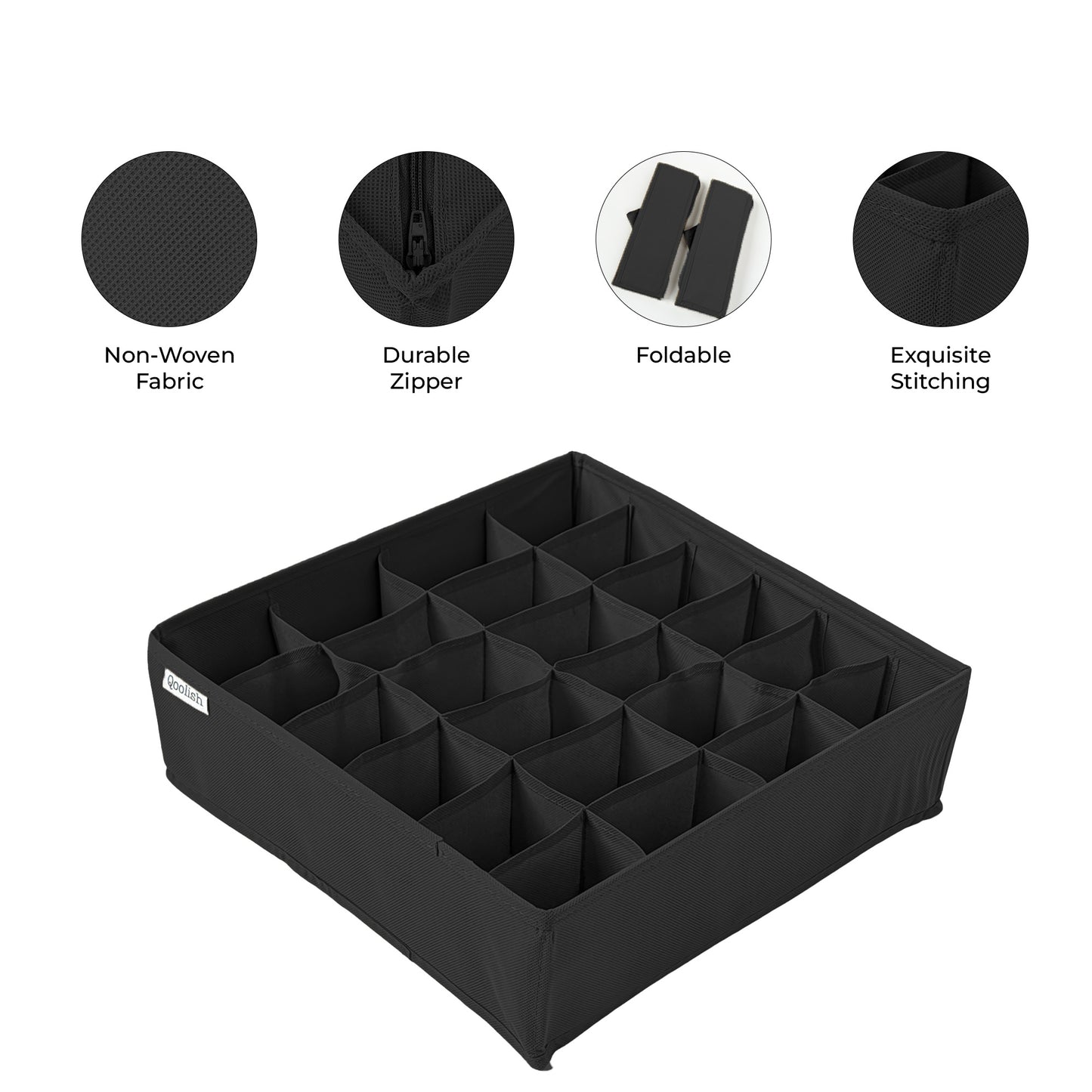 Qoolish Pack of 2 Sturdy Black Drawer Organizers - Efficient Drawer Dividers