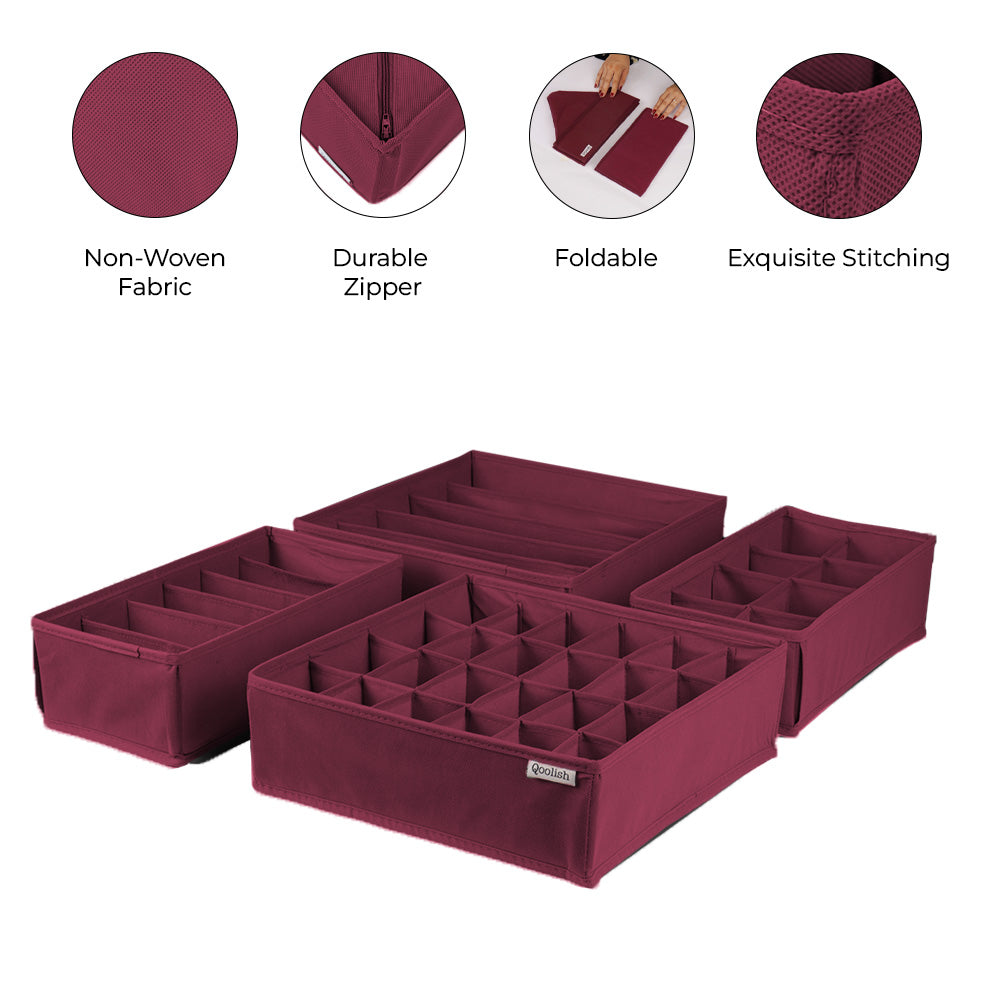 Qoolish 4-Pack Undergarments Drawer Organizers (Available in 5 Colors)