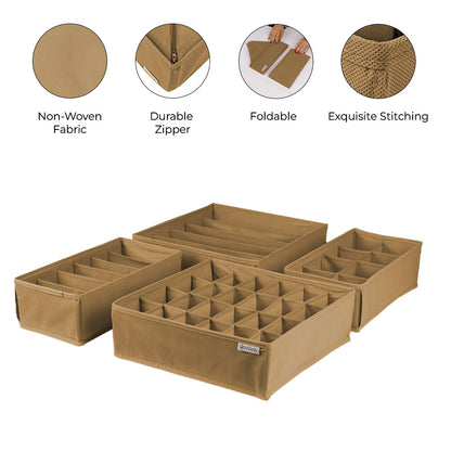 Qoolish Pack of 4 Beige Drawer Organizers: Elevate Your Organization with Style!