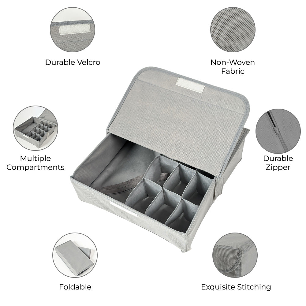 Qoolish Pack of 1 Undergarments Grey Organizer Box with Lid : Stylishly Sort Your Space!