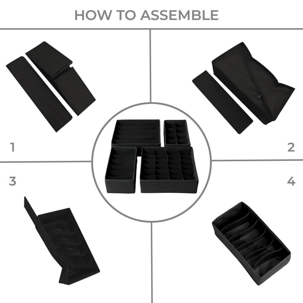 Qoolish Pack of 4 Drawer Organizers Black -Sort Your Space in a Stylish Manner!